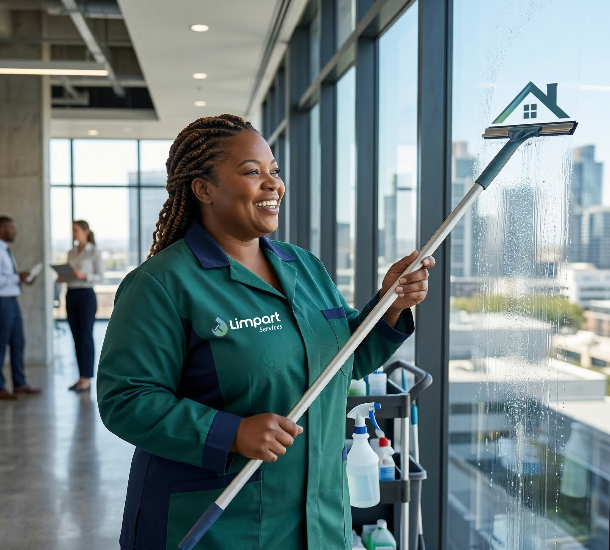 Profissional Limpart limpando vidro